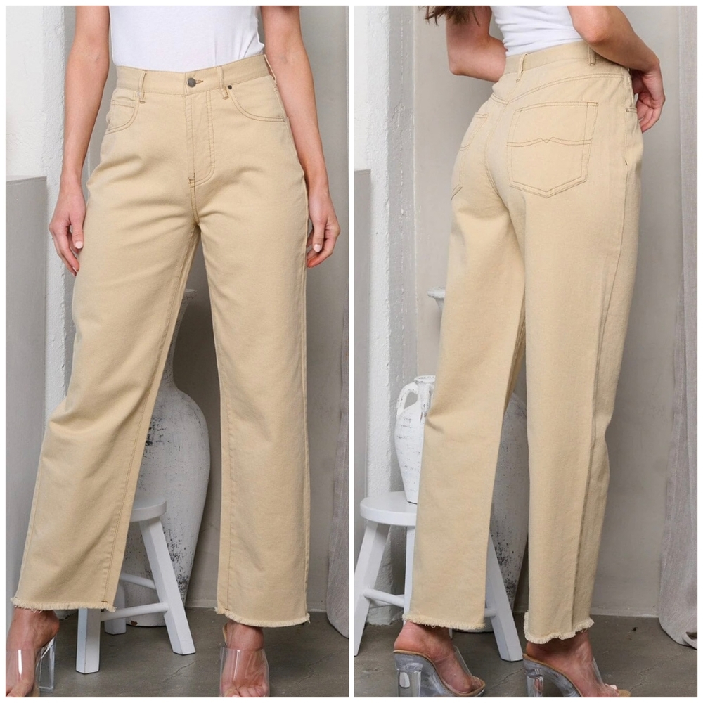 ON YOU Beige Wide Leg Relaxed Fit Jeans Pants - Picture 3 of 4